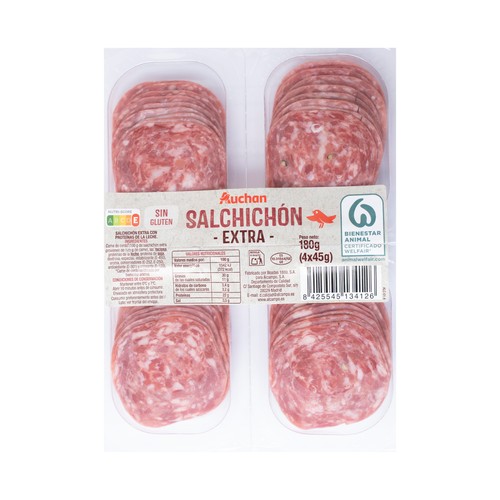 Salchichón de categoria extra, elaborado sin gluten y cortado en lonchas PRODUCTO ALCAMPO 2 x 90 g.