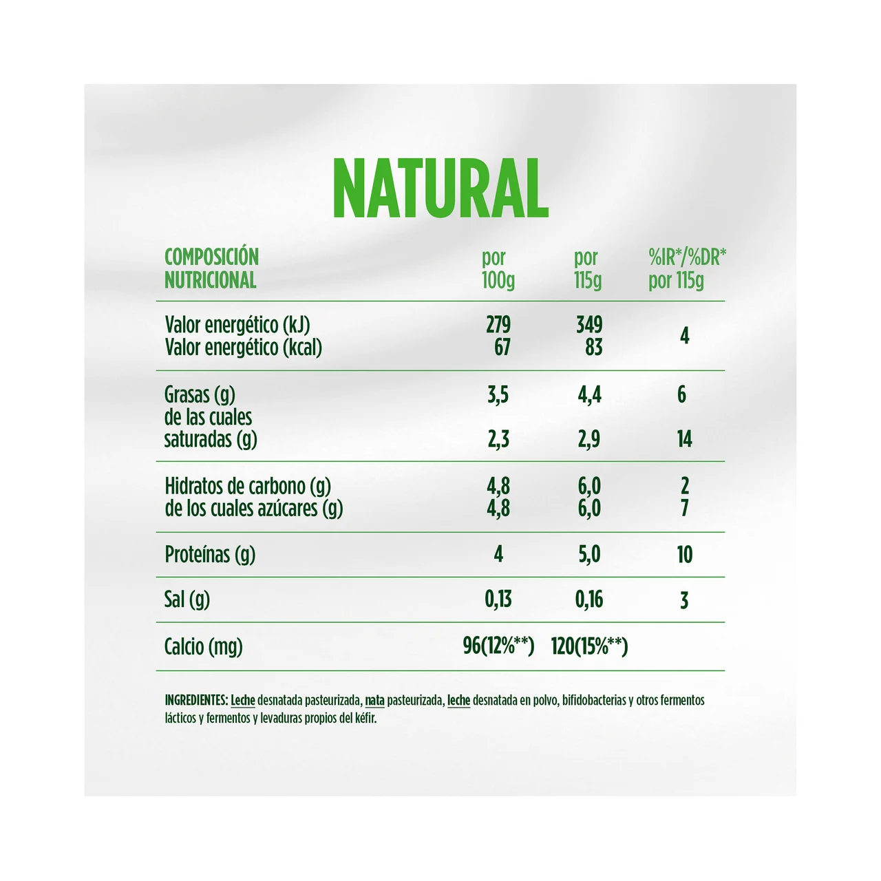 De Danone Kéfir natural cremoso con probióticos naturales 4 x 125 g.