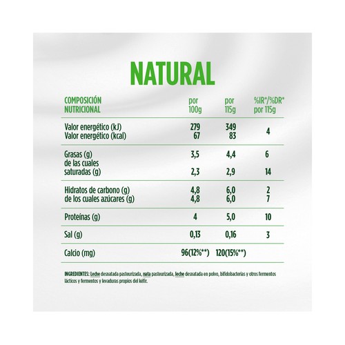ACTIVIA de Danone Kéfir natural cremoso con probióticos naturales 4 x 125 g.