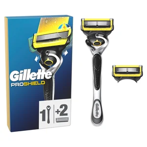 GILLETTE Pro shield Maquinilla de afeitar con cabezal pivotante de cinco hojas + 2 recambios.