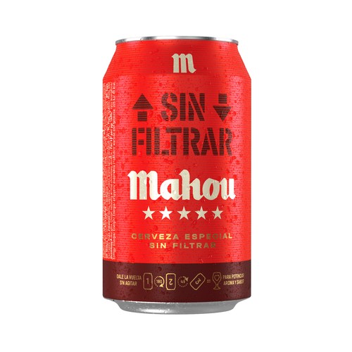 Cerveza MAHOU 5 estrellas Sin Filtrar lata de 33 cl.