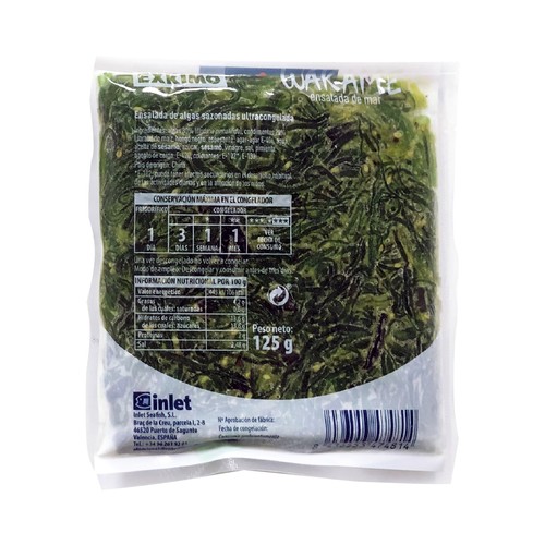 EXKIMO Ensalada sazonada y ultracongelada de algas Wakame 125 g.
