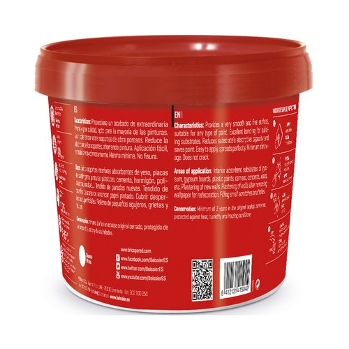 Enluce, alisa y tapa fisuras BEISSIER Aguaplast Standard Cima, 1Kg.