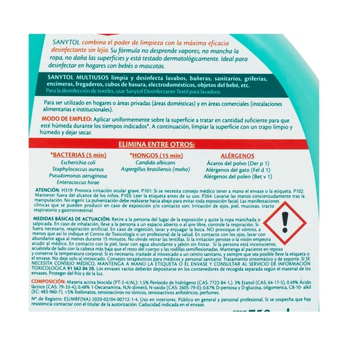 SANYTOL Limpiador desinfectante multiusos de manzana 750 ml.