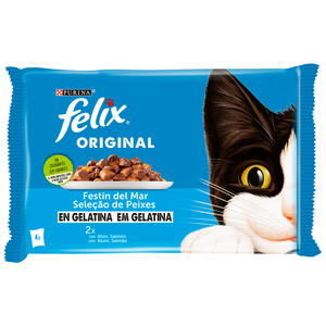Imagen de FELIX Al. húmeda gato bolsa sel. carnes gelatina 4 x 85 g. 