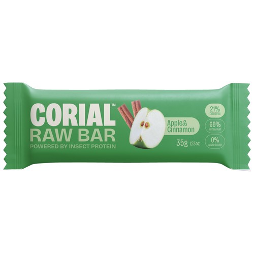 CORIAL Barrita de datiles, almendras, avena, larvas gusano de la harina, manzana y canela 35 g