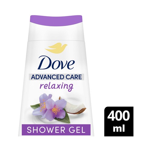 DOVE Advanced care Gel relajante para ducha o baño con leche de coco y jázmin 400 ml.