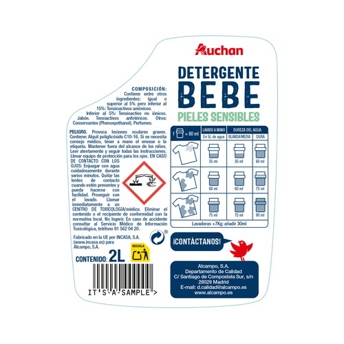 PRODUCTO ALCAMPO Detergente líquido para la piel sensible del bebé 66 lav. 2L