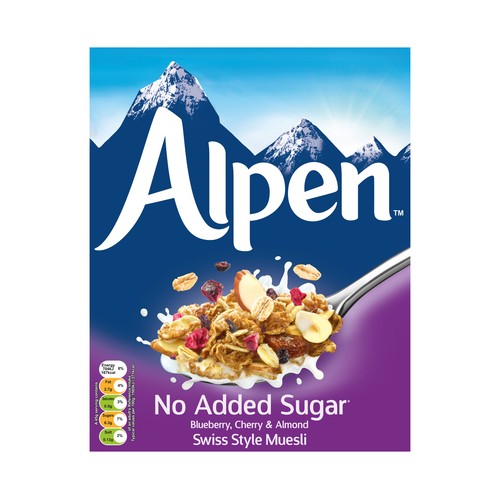 ALPEN Muesli arándano/almendra, sin azúcares añadidos ALPEN 560 g.