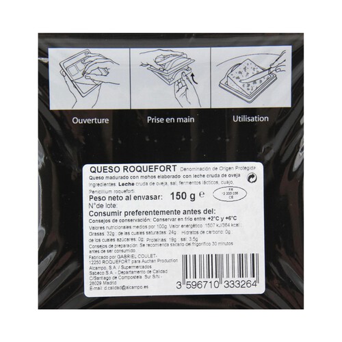 ALCAMPO GOURMET Queso Roquefort ALCAMPO GOURMET 150 g.
