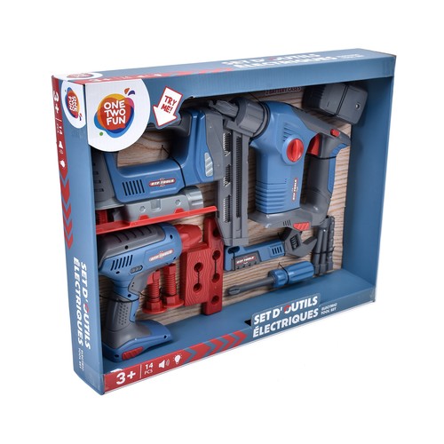 Conjunto Herramientas Eléctricas bricolaje de juguete 14 piezas con luz y sonidos +3 Años ONE, TWO FUN