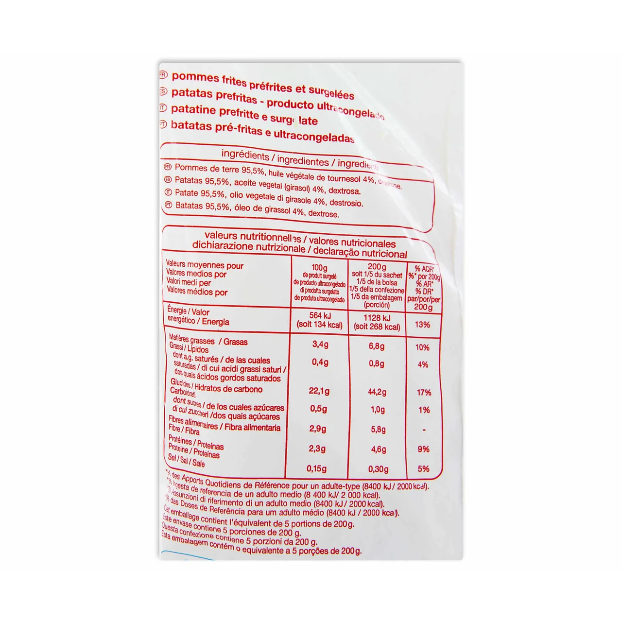 AUCHAN Patatas prefritas, ultracongeladas y de corte clásico 1 kg. Producto Alcampo