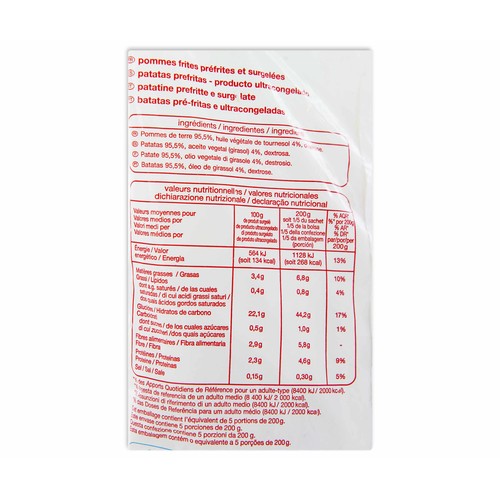 AUCHAN Patatas prefritas, ultracongeladas y de corte clásico 1 kg. Producto Alcampo