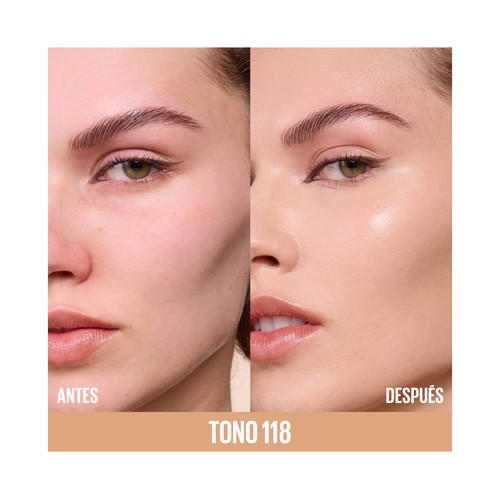 MAYBELLINE Lifter plump & glow tono 118 Base de maquillaje fundente con FPS 15.