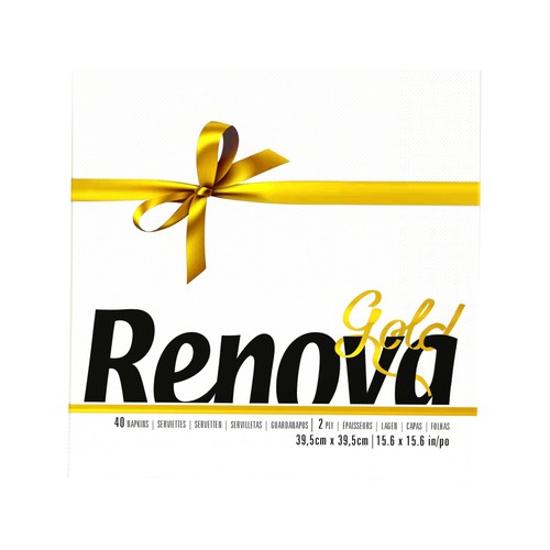 RENOVA Gold Servilletas de papel (39 x 39 cm) deschables, blancas y de 2 capas 40 uds.