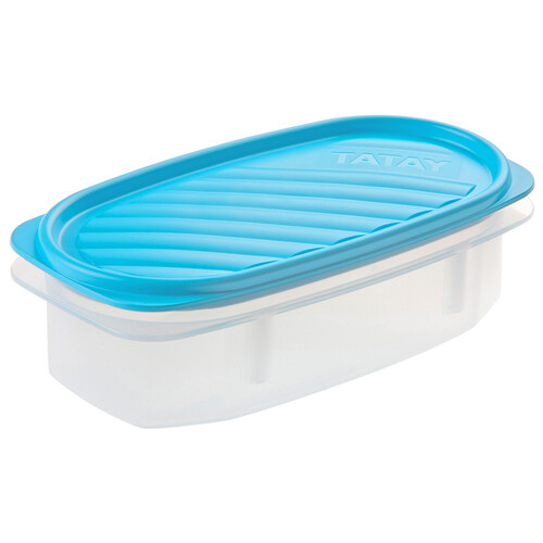 Recipiente para alimentos ovalado de plástico transparente con tapa color azul, 0,5 litros TATAY.