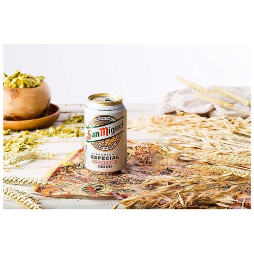 SAN MIGUEL ESPECIAL Cerveza de color dorado brillante con ligero amargor lata 50 cl.
