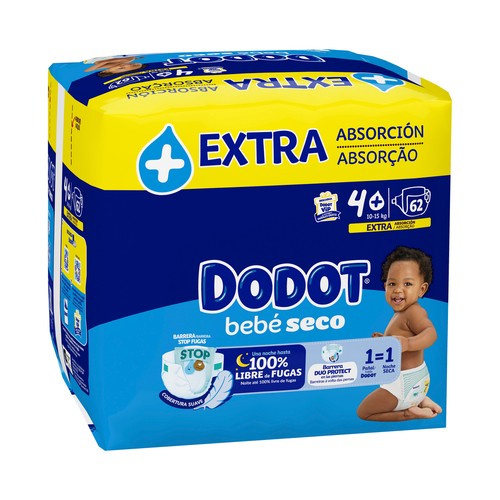 DODOT Bebé-seco Pañales talla 4+ (10-15 kg) 62 uds.
