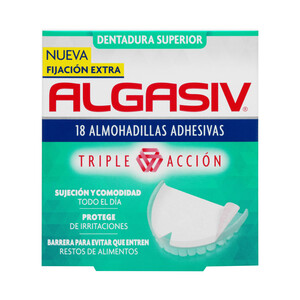 Imagen de ALGASIV Almohadillas adhesivas de triple acción y fijación extra para la dentatura superior ALGASIV 18 uds.