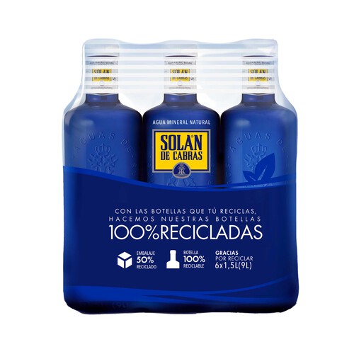 Agua mineral SOLAN DE CABRAS botella de 1,5 litros pack de 6 uds.