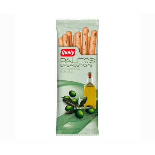 QUELY Palitos de pan con aceitunas negras y aceite de oliva 50 g.