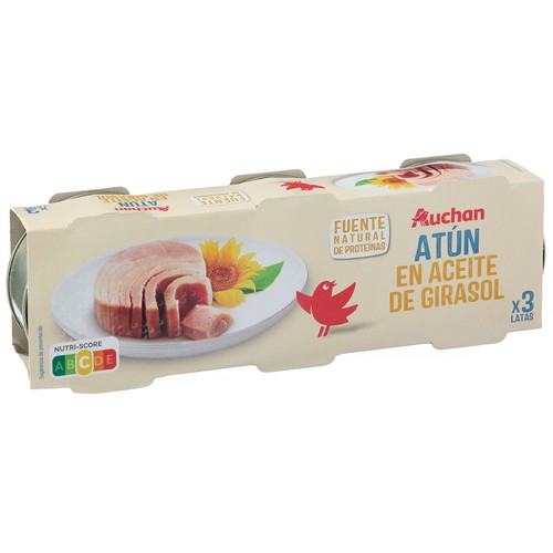 PRODUCTO ALCAMPO Atún en aceite de girasol pack 3 latas 52 g.