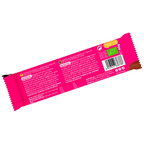 SMILEAT Triboo eco Barrita de barquillo cubierto chocolate con leche, relleno cacao ecológico 40 g.