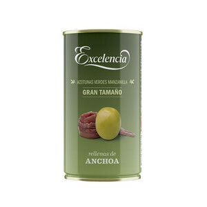 Imagen de EXCELENCIA Aceitunas verdes manzanilla rellenas de anchoa EXCELENCIA lata de 150 g.