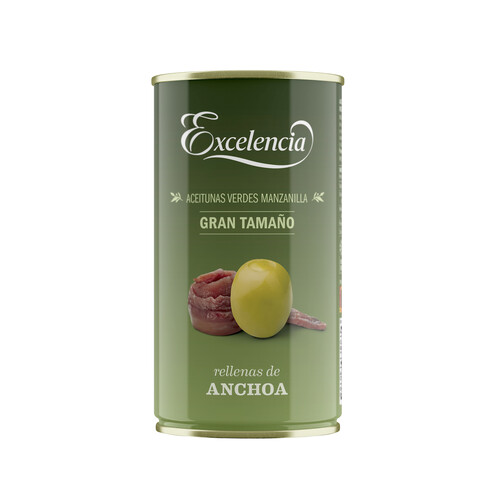 Aceitunas verdes manzanilla rellenas de anchoa EXCELENCIA lata de 150 g.