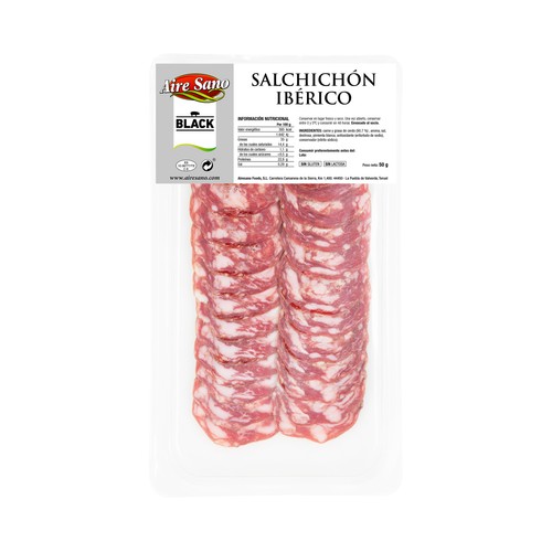Salchichón ibérico cortado en finas lonchas AIRESANO 50 g.