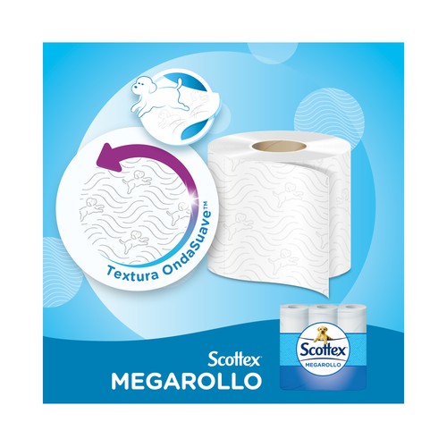 SCOTTEX Megarrollo Papel higiénico que dura 2 veces más 36 rollos.