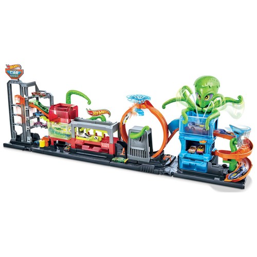 Circuito de coches Lavadero con 1 vehículo Color Reveal incluido, HOT WHEELS