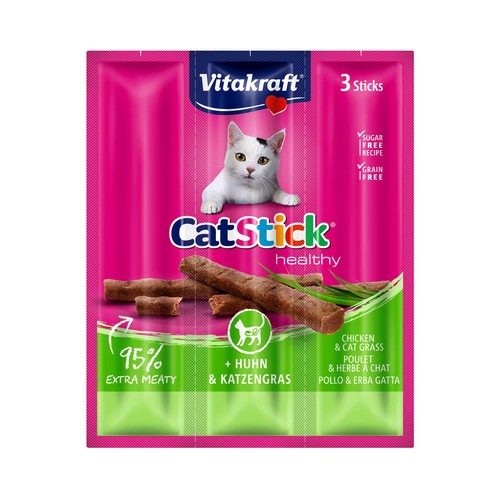 VITAKRAFT Snacks gatos, mini stick pollo con hierba gatera CAT STICK VVITAKRAFT 3 uds. 18 g.