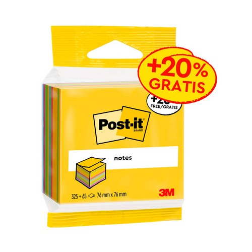 Taco de 390 notas adhesivas, cuadradas y de diferentes colores POST-IT Notes.