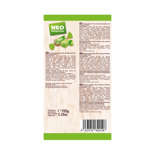 NEO BOTANICA  Caramelos de gelatina con té verde y lima 150 g.