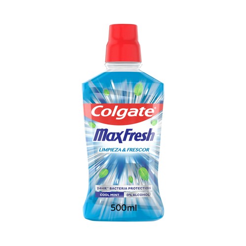 COLGATE Max fresh Enjuague bucal de uso diario, sin alcohol y sabor a menta fresca 500 ml.