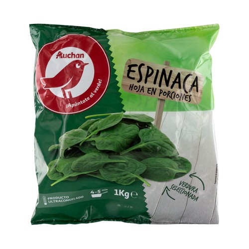 AUCHAN Hojas de espinaca en porciones 1 Kg. Producto Alcampo