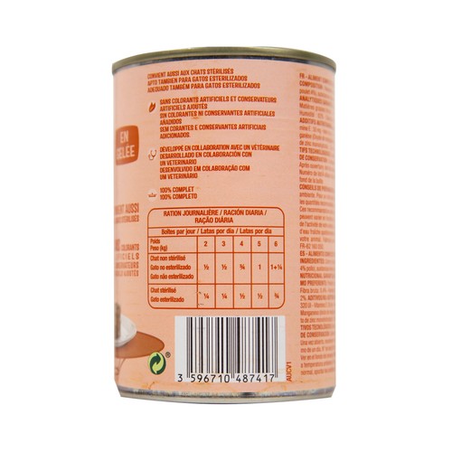 PRODUCTO ALCAMPO Comida húmeda para gatos a base de pollo 400 g.