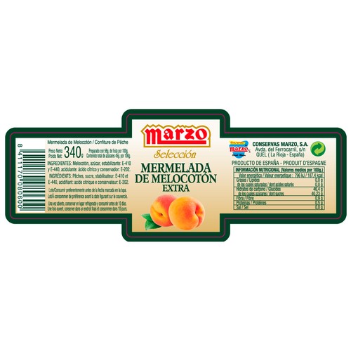 MARZO Mermelada de melocotón 340 g.