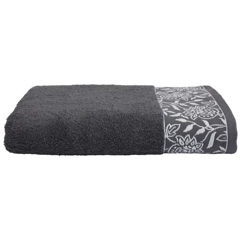 Toalla de lavabo de 450 gm, diseño cenefa jacquard, color gris, ALMEIDA.