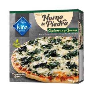 Pizza de espinacas con un toque de ajo y queso hecha al horno de piedra 415 g.