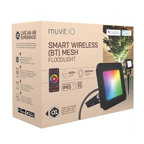 Foco proyector MUVIT iO foco proyector wireless mesh, WiFi, RGB+CCT, 1600 lm, 20W, compatible asistentes virtuales.