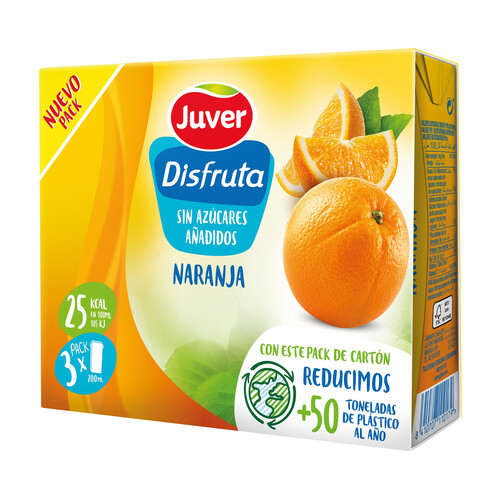 Néctar de naranja, sin azúcares añadidos JUVER DISFRUTA pack 3 uds x 20 cl.