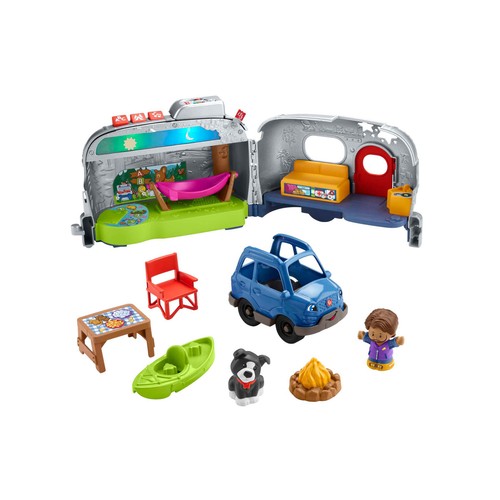 Coche con caravana Vehículo camper con luces y sonidos, FISHER PRICE Little People MATTEL HJN41.