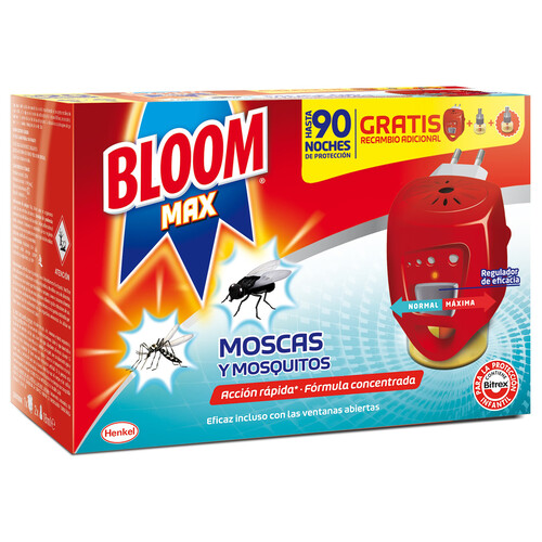 BLOOM Insecticida eléctrico líquido máxima eficacia BLOOM aparato + 2 recambios 18 ml.