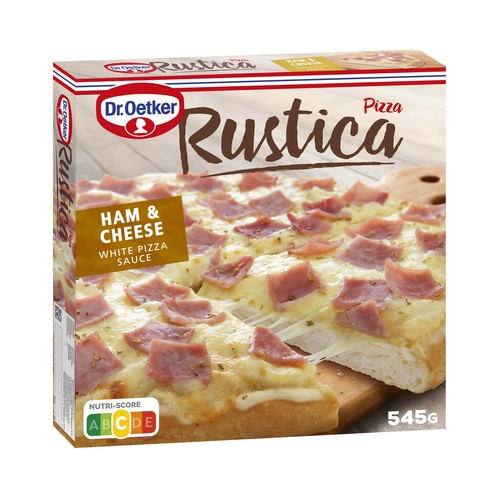 DR. OETKER Rustica Pizza de masa gruesa con jamón cocido, salsa blanca, Emmental y Gouda 545 gg.