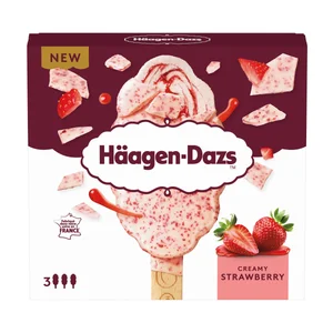 HÄAGEN-DAZS Helado cremoso de fresa con salsa de fresa 3 x 80 ml.
