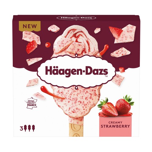HÄAGEN-DAZS Helado cremoso de fresa con salsa de fresa 3 x 80 ml.