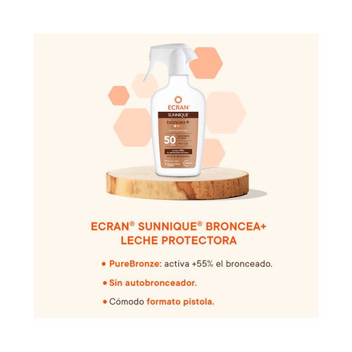 ECRAN Sunnique broncea + Leche solar protectora en spray, sin autobronceador y con FPS 30 (alto) 300 ml