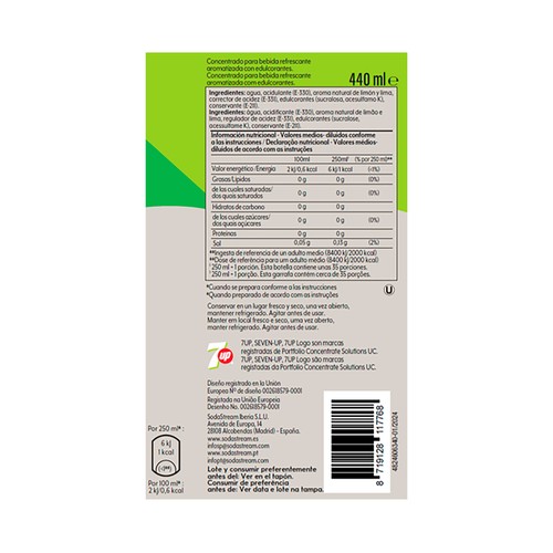 SODASTREAM Sirope 7up zero 440 ml.